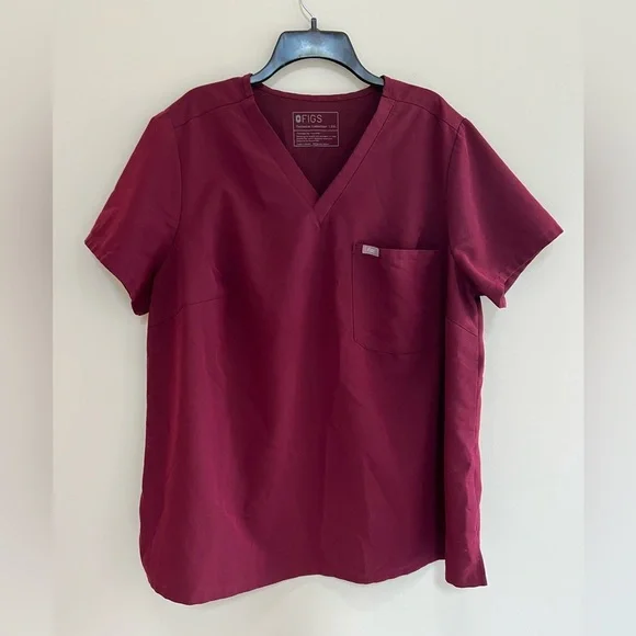 FIGS Catarina One-Pocket Scrub Top in Burgundy, size 3XL - Picture 7 of 8